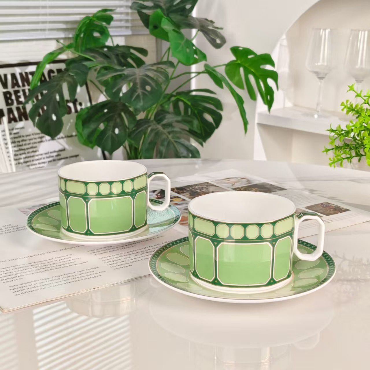 Swarovski tea set of two cups